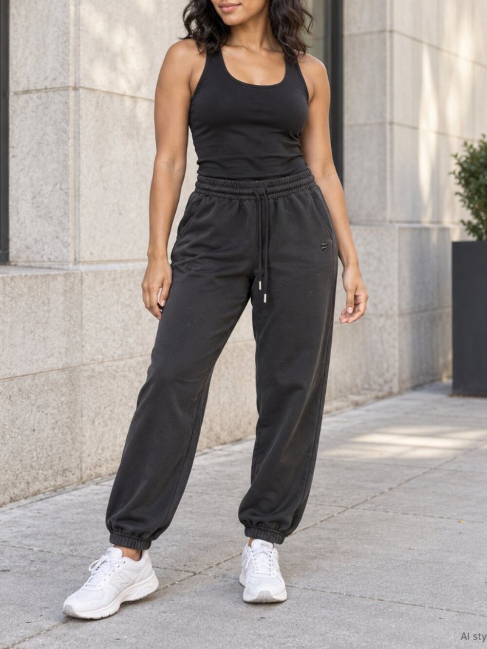 Fabletics Black Fleece Joggers Tonal Logo Size M